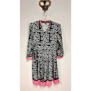 Qpzm Womens Black White Pink Plaid Geometric Letters Midi A-line Dress Large